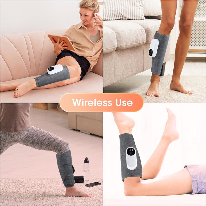 Close-up of electric leg massager controls, displaying 3 air compression modes for targeted muscle therapy.