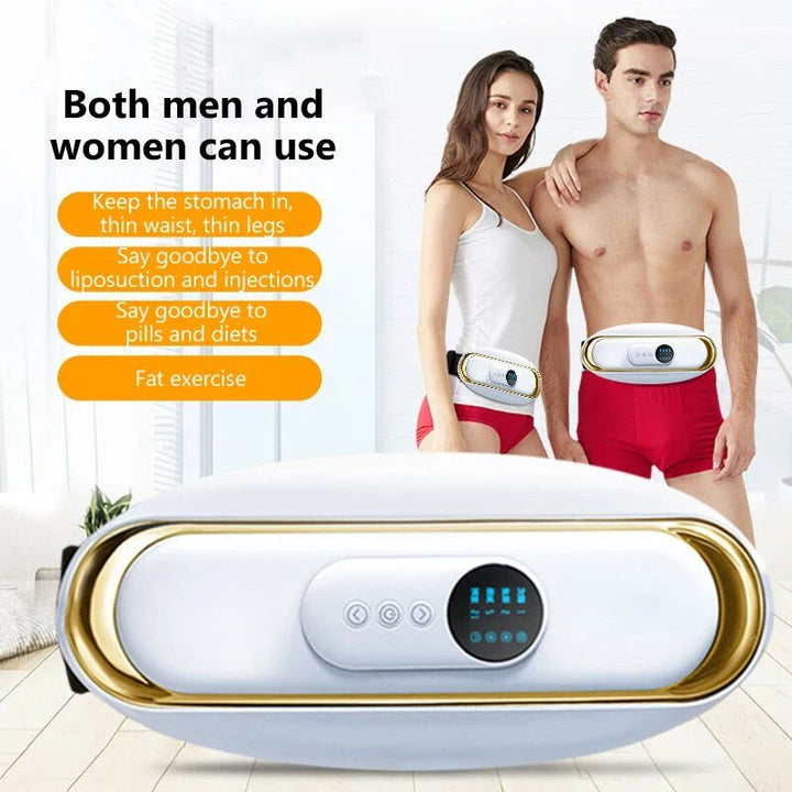 Unisex electric slimming waist massager belt worn on torso. Targeted vibration for belly fat burn & muscle toning at home.
