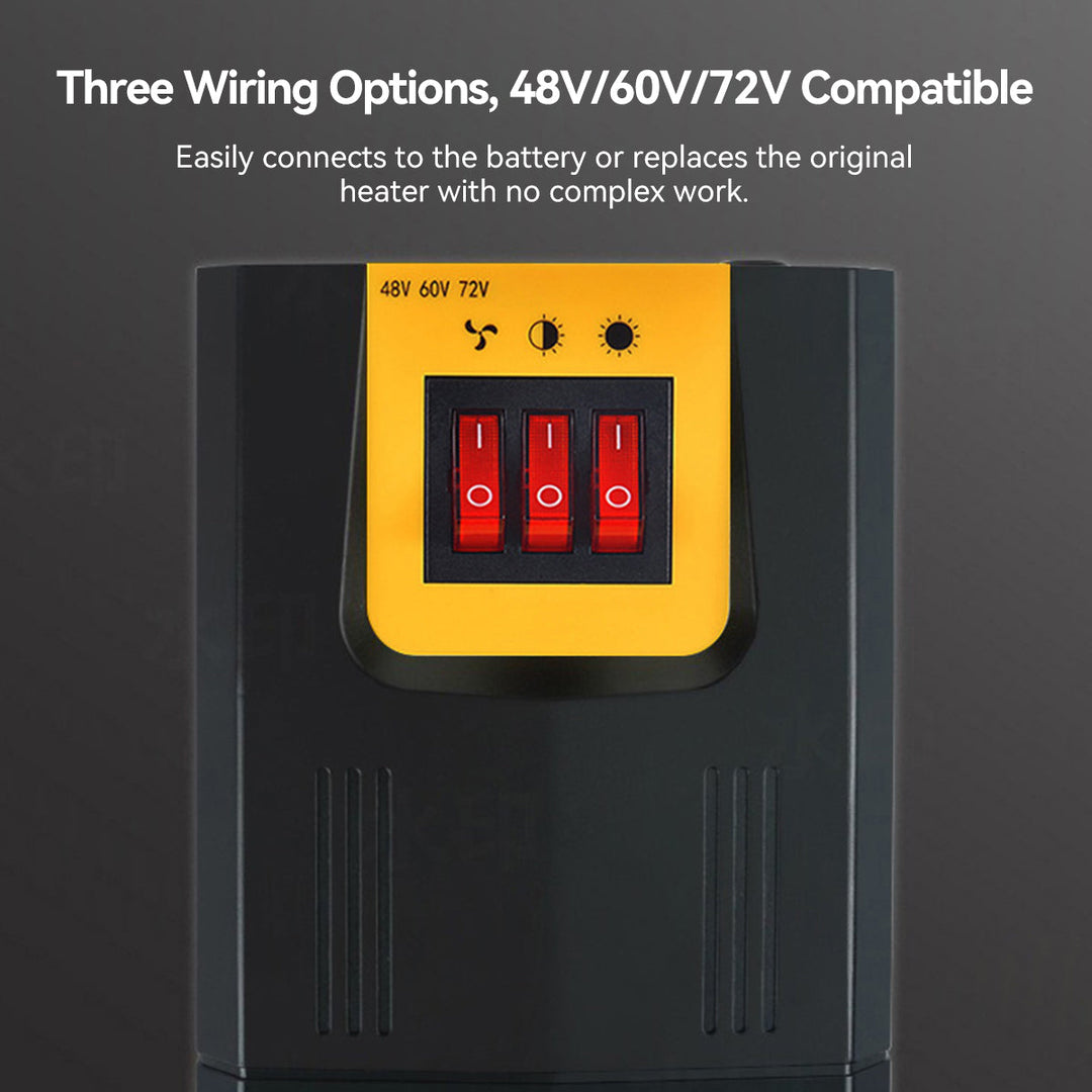 Person installing a 12V electric heater in a mobility scooter for winter comfort.
