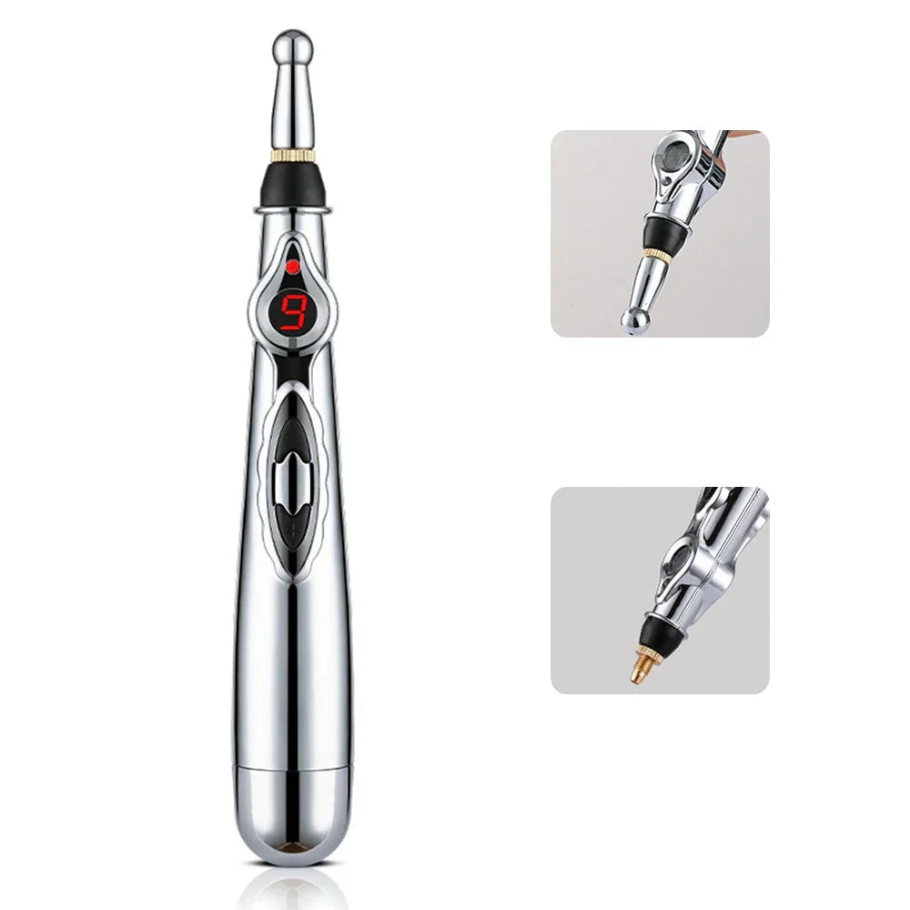 Unisex electronic acupuncture pen for muscle pain relief. Portable meridian therapy device & stress reducer.