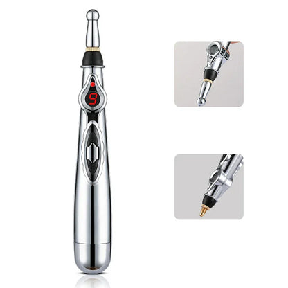 Unisex electronic acupuncture pen for muscle pain relief. Portable meridian therapy device & stress reducer.