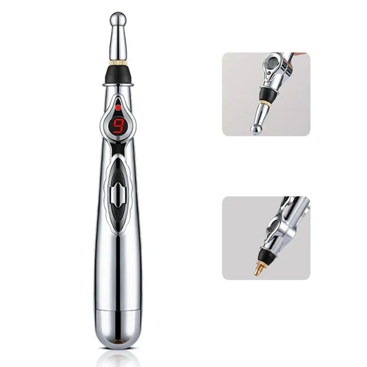 Unisex electronic acupuncture pen for muscle pain relief. Portable meridian therapy device & stress reducer.