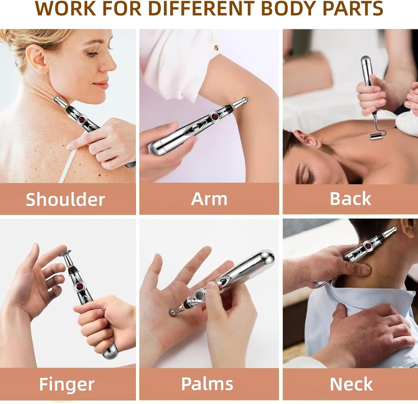 Handheld electronic acupuncture pen for muscle pain relief. Portable meridian therapy device.