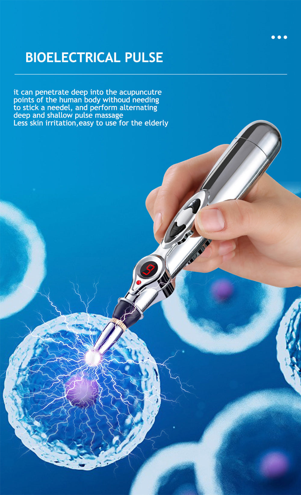 Electronic pain relief pen for muscles. Acupuncture massager for stress & meridian relaxation.