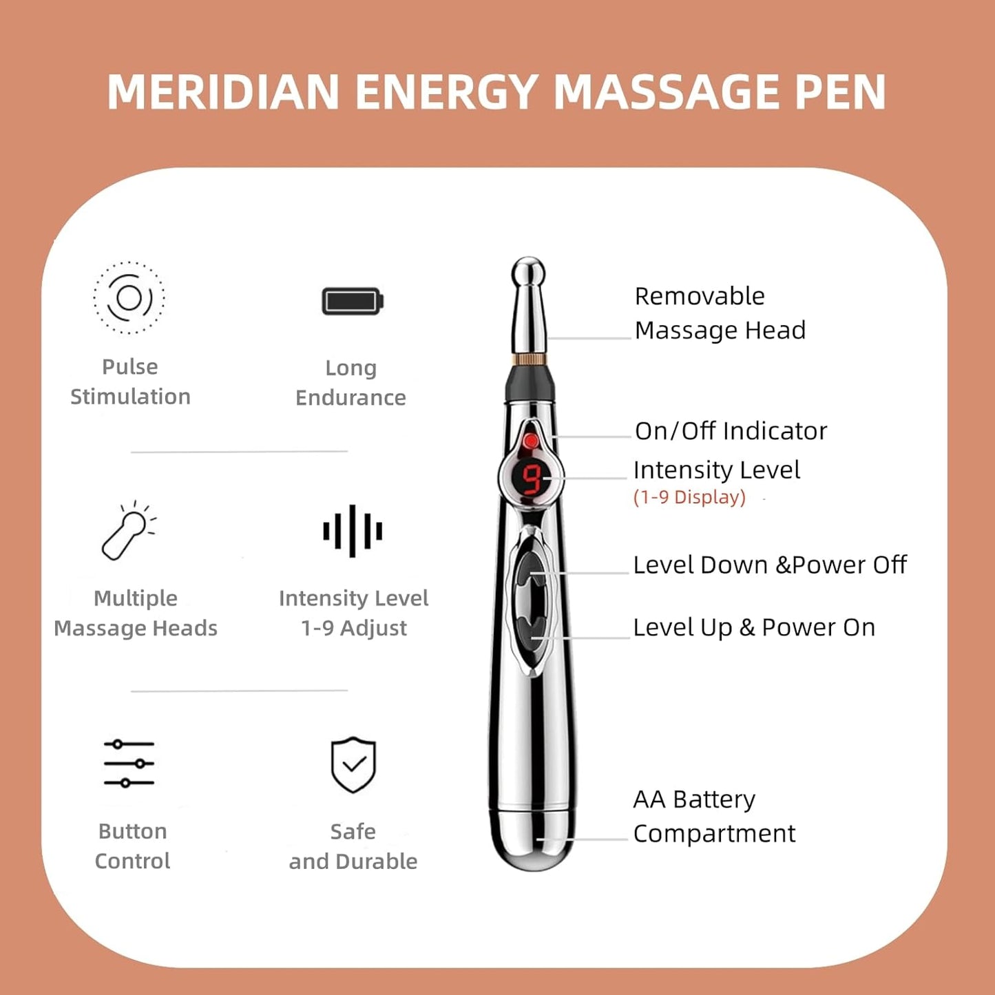 Meridian energy acupuncture pen. Electronic device for muscle pain relief & relaxation.