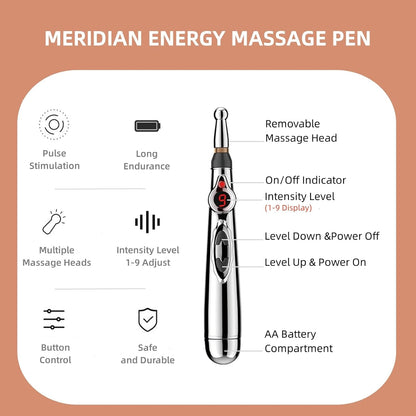 Meridian energy acupuncture pen. Electronic device for muscle pain relief & relaxation.