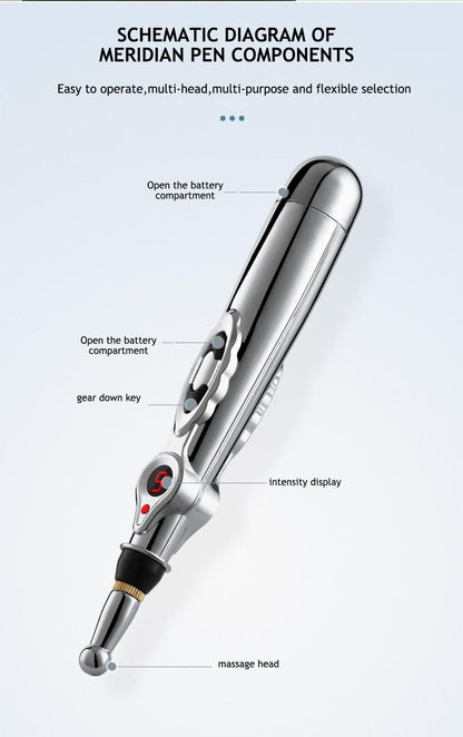 Unisex electronic acupuncture pen for effective muscle pain relief. Meridian energy massager.