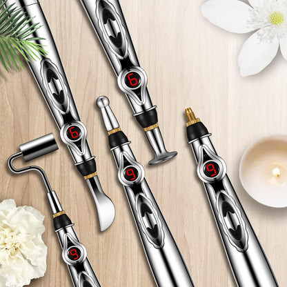 Electric acupuncture pen for home pain relief. Meridian therapy massager for muscle tension.