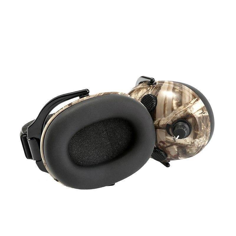 Side view of unisex shooting earmuffs showing adjustable headband and padded ear cups