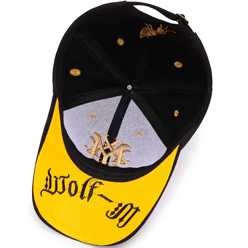 Close-up of vibrant embroidery on a unisex adjustable cotton baseball cap for trendy casual wear.