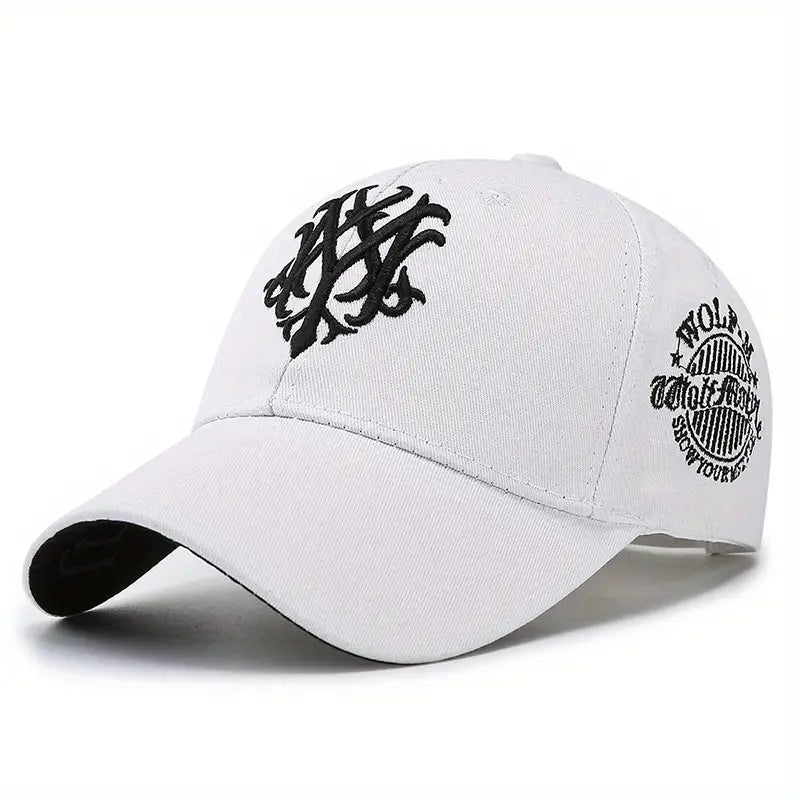 Classic cotton baseball cap, unisex design, intricate embroidery, adjustable for a perfect fit, stylish headwear.