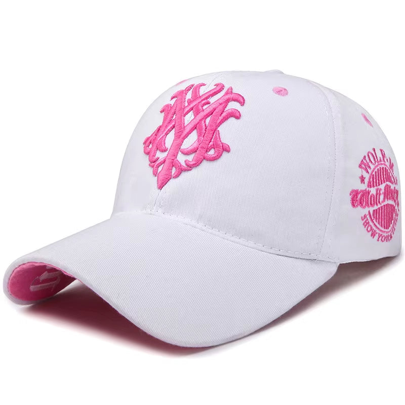 Bright colorful embroidered unisex baseball cap, soft cotton, adjustable, essential casual accessory.