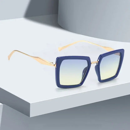 Modern unisex emerald frame square sunglasses with full UV protection, featuring stylish gold accents & square lenses.