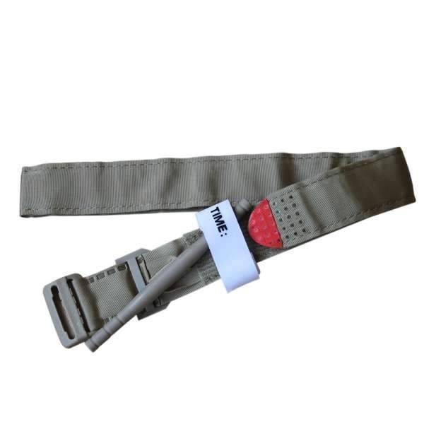 High-visibility tactical tourniquet, a key component of any emergency first aid or survival kit.