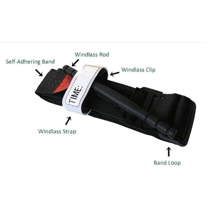 Durable outdoor gear: a tactical tourniquet designed for reliability in emergency situations and combat.