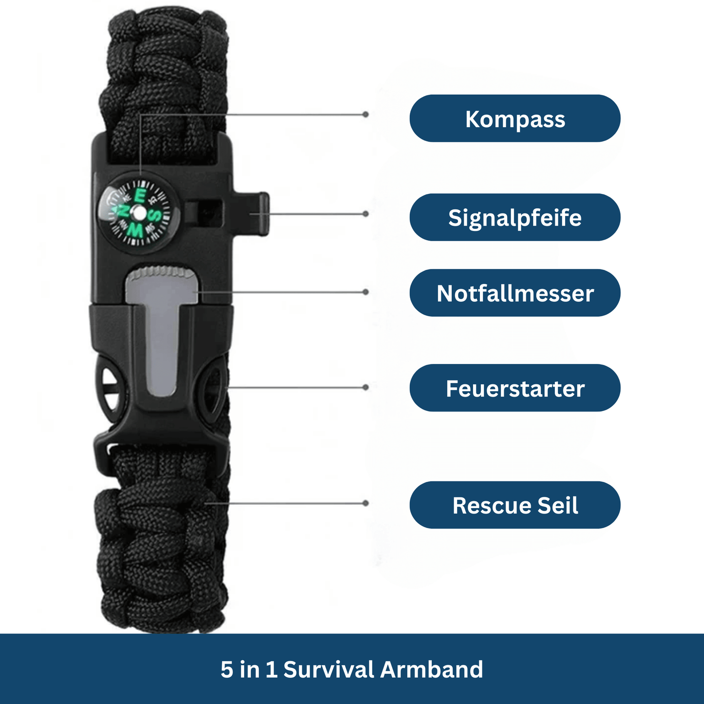Close-up of a versatile paracord survival bracelet, an essential emergency tool for outdoor enthusiasts
