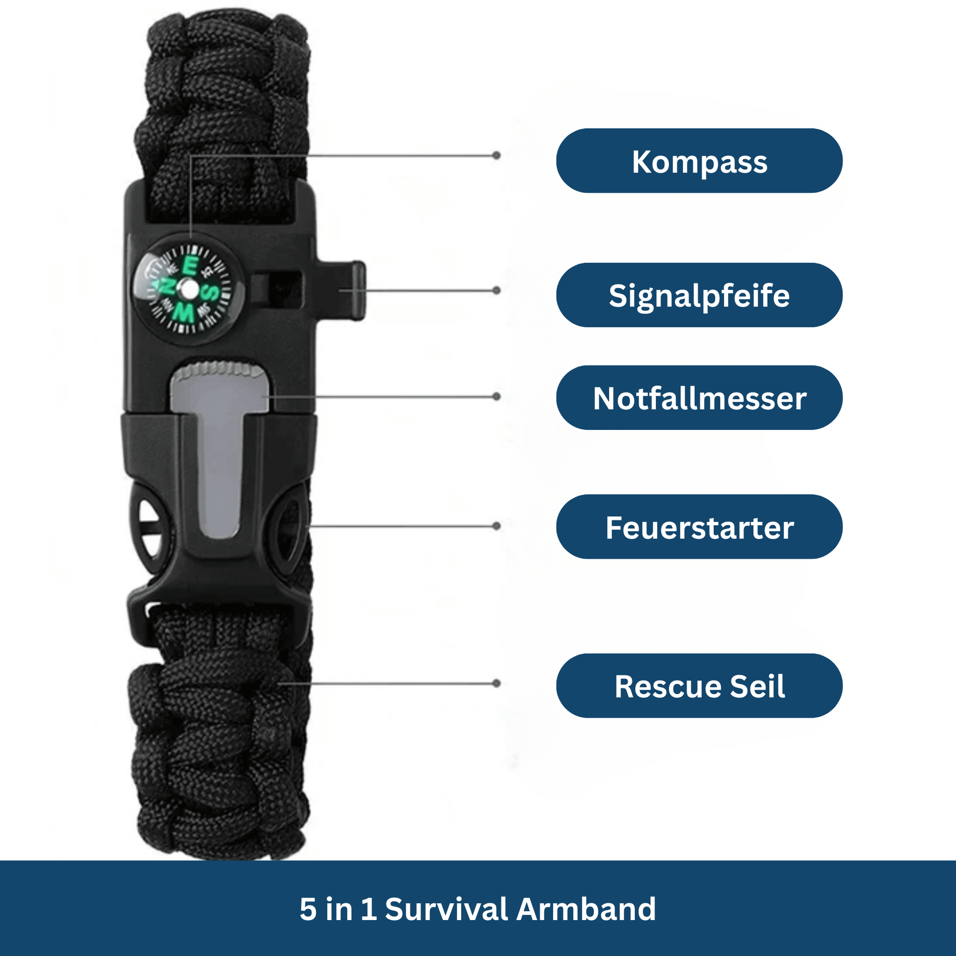 Close-up of a versatile paracord survival bracelet, an essential emergency tool for outdoor enthusiasts