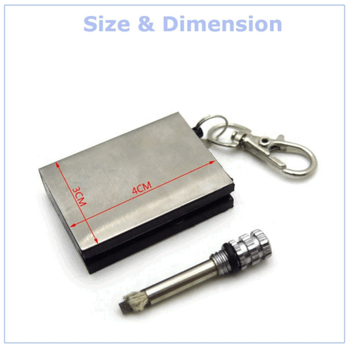 Close-up of waterproof flint match lighter, ready for any outdoor adventure survival
