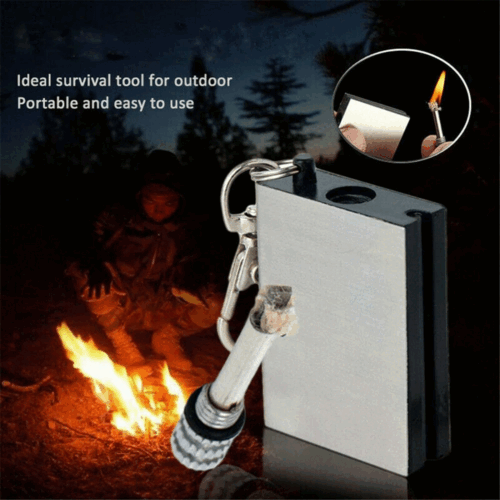 Unisex emergency flint match lighter showing robust metal construction, a reliable fire starter