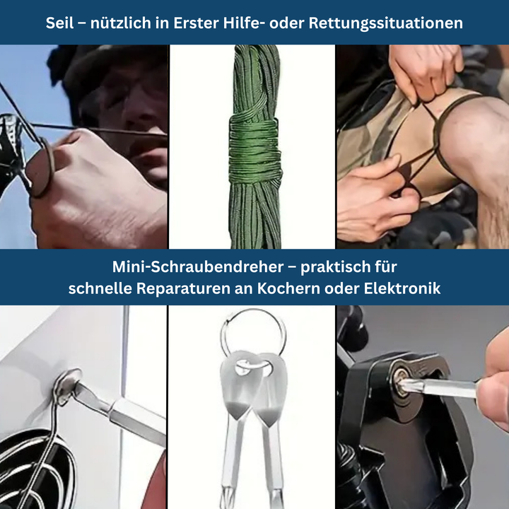 Emergency multi-tool kit designed for unisex use in outdoor and survival situations