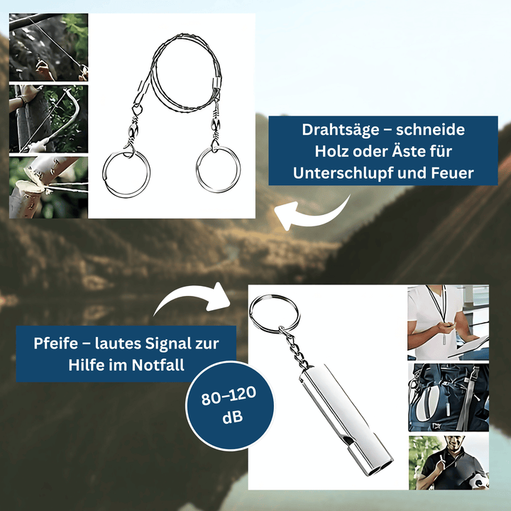 Robust all-in-one survival kit for camping, hiking, and general emergency use