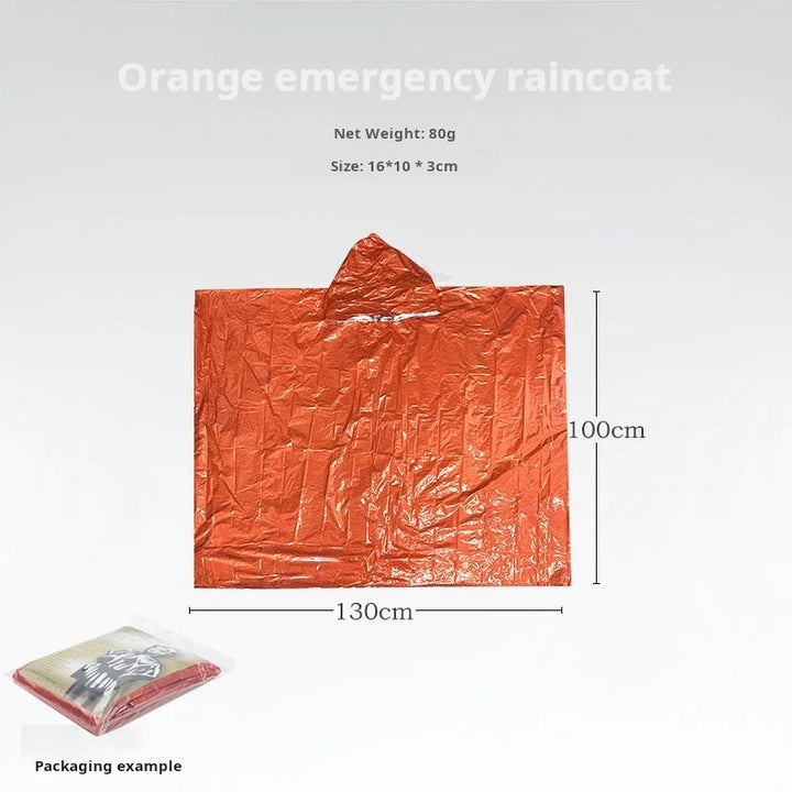 Detail of the hood on a unisex emergency thermal poncho, offering full head rain protection