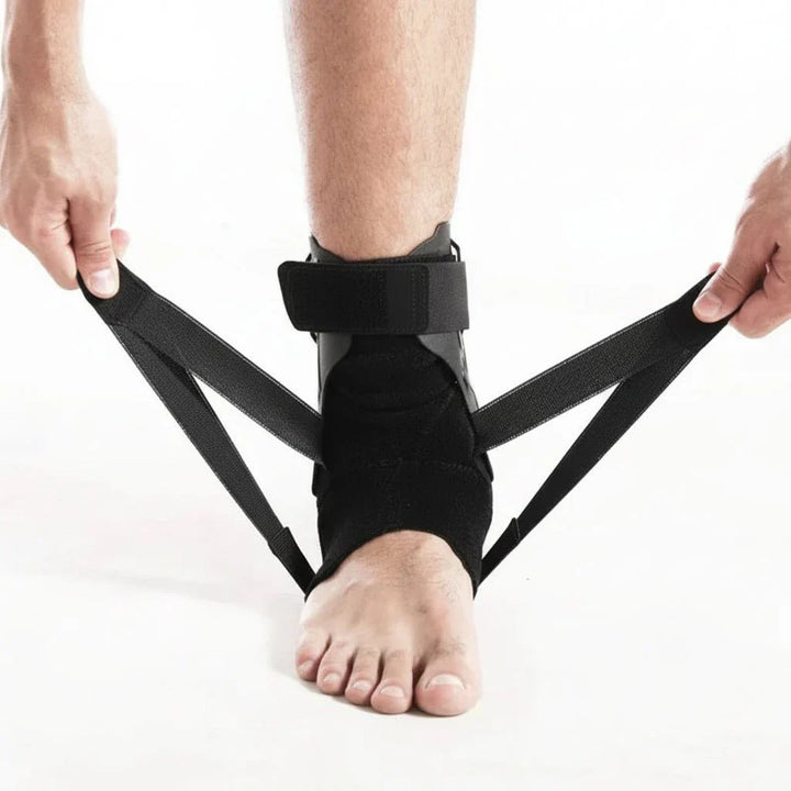 Adjustable ergonomic ankle support for men & women. Double stabilizers ensure secure joint stability.