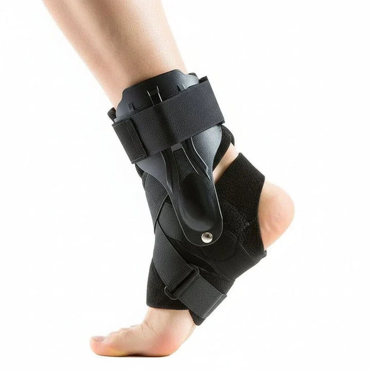 Ergonomic ankle support with double stabilizers. Non-slip, injury prevention, and joint stability for active lifestyles.