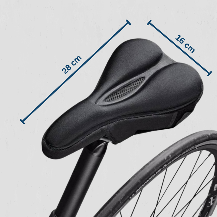Ergonomic bicycle saddle cover designed for cyclists seeking extra comfort.