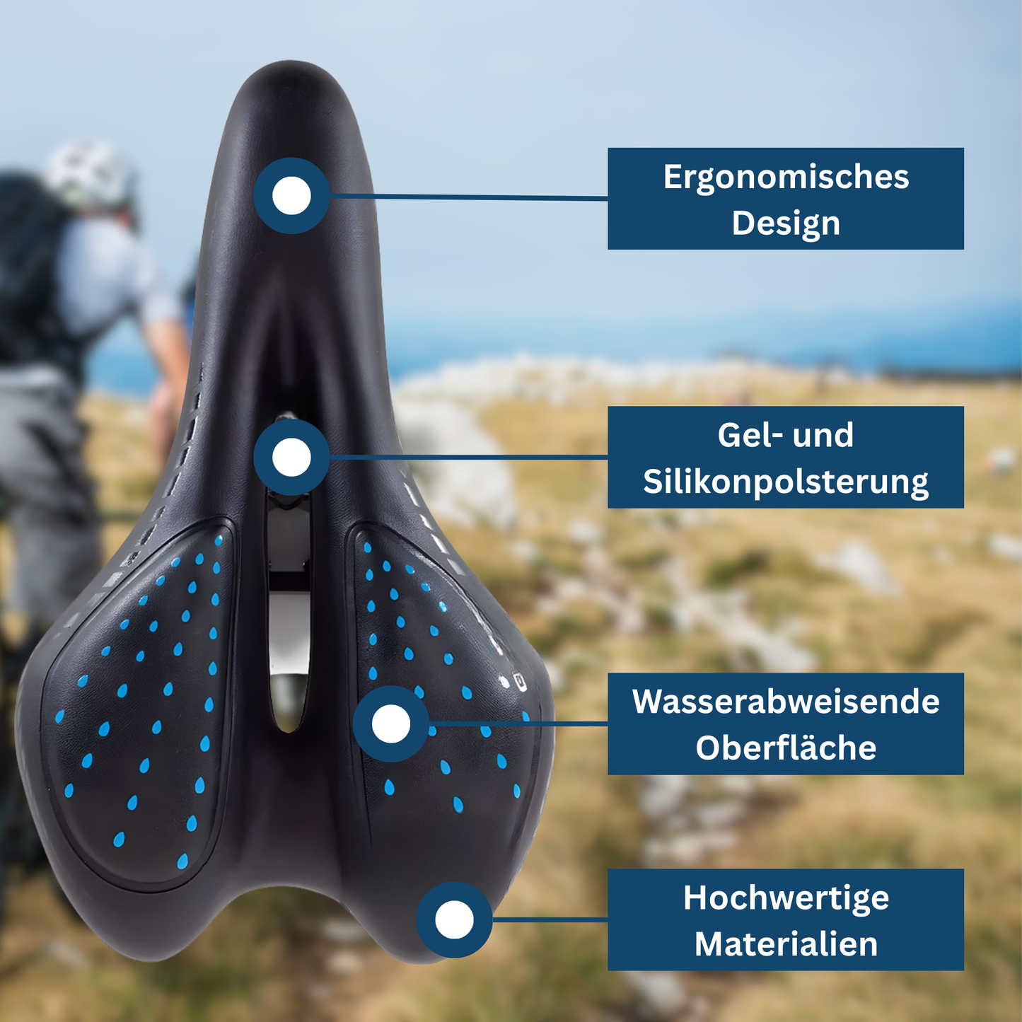Ergonomic cycling gear: black bicycle saddle with central groove for ventilation