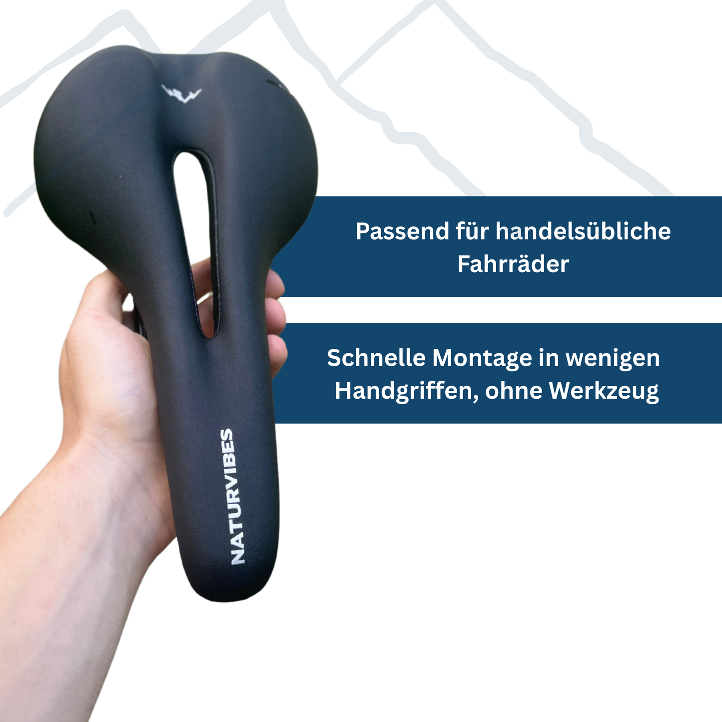 Close-up of a black ergonomic cycling seat, showing textured surface for bike comfort
