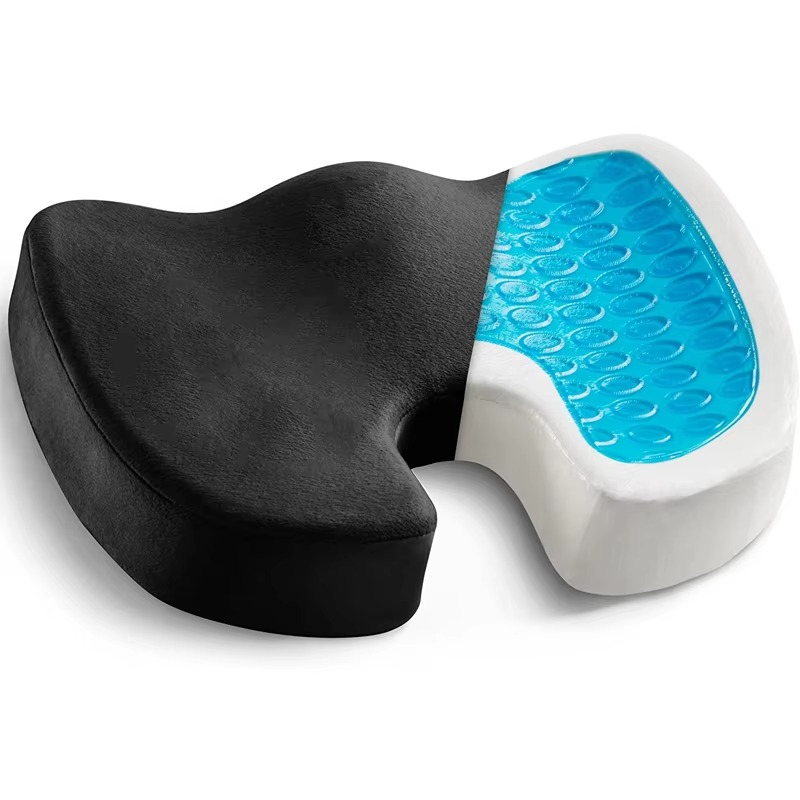 Unisex ergonomic gel memory foam seat cushion for back & coccyx pain relief. Ideal for office chairs.