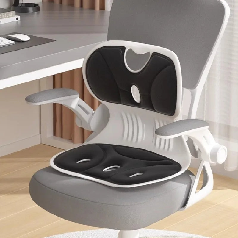 Unisex ergonomic lumbar back support cushion with memory foam for office chairs, promoting posture correction & pain relief.