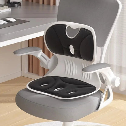 Unisex ergonomic lumbar back support cushion with memory foam for office chairs, promoting posture correction & pain relief.