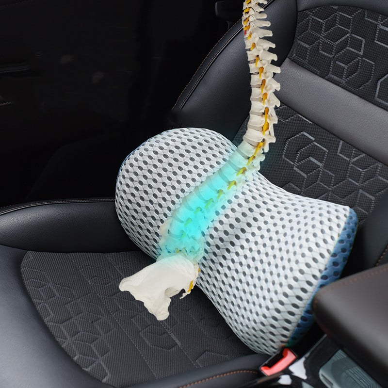 Unisex posture corrector lumbar support cushion, ideal for back pain relief in office or car.