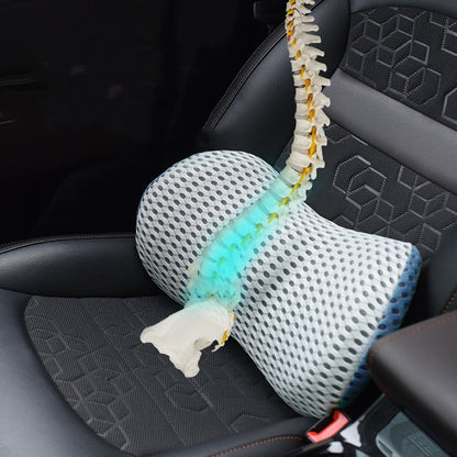 Unisex posture corrector lumbar support cushion, ideal for back pain relief in office or car.