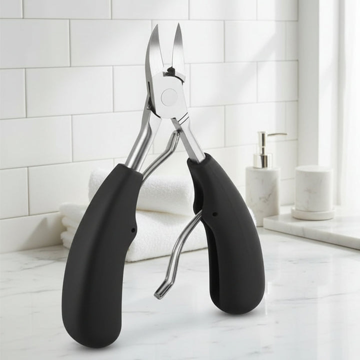 Unisex ergonomic toenail scissors for thick & ingrown nails. Stainless steel, sharp blade for precise foot care.