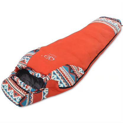Rolled-up unisex ethnic style down sleeping bag with strap, adventure, outdoor gear