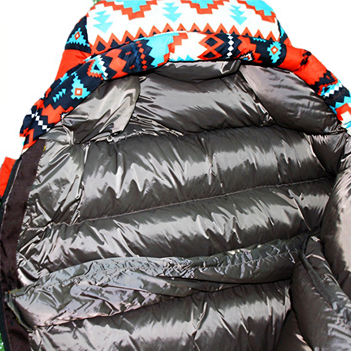 Unisex down sleeping bag with a drawstring hood, ethnic pattern, warm, outdoor