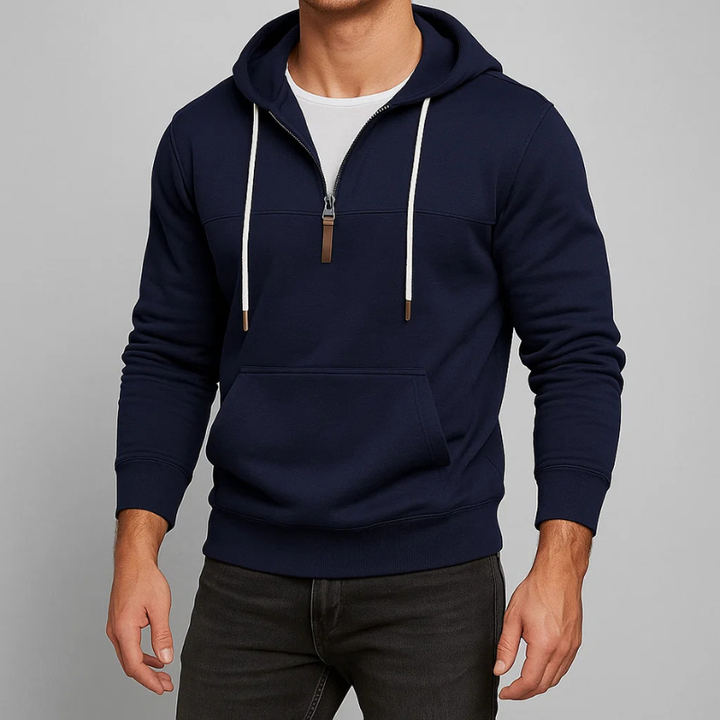 Warm unisex half-zip hoodie for cool weather. This versatile pullover is perfect for everyday comfort & layering.
