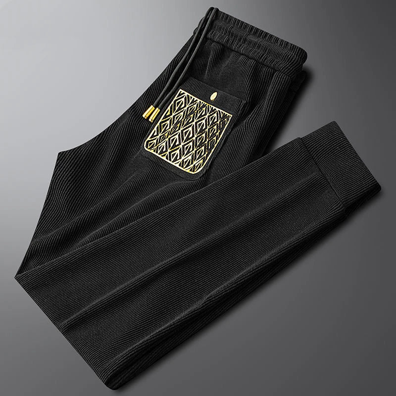 Modern unisex everyday pants, supremely comfortable with a stylish cut & luxe gold elements.