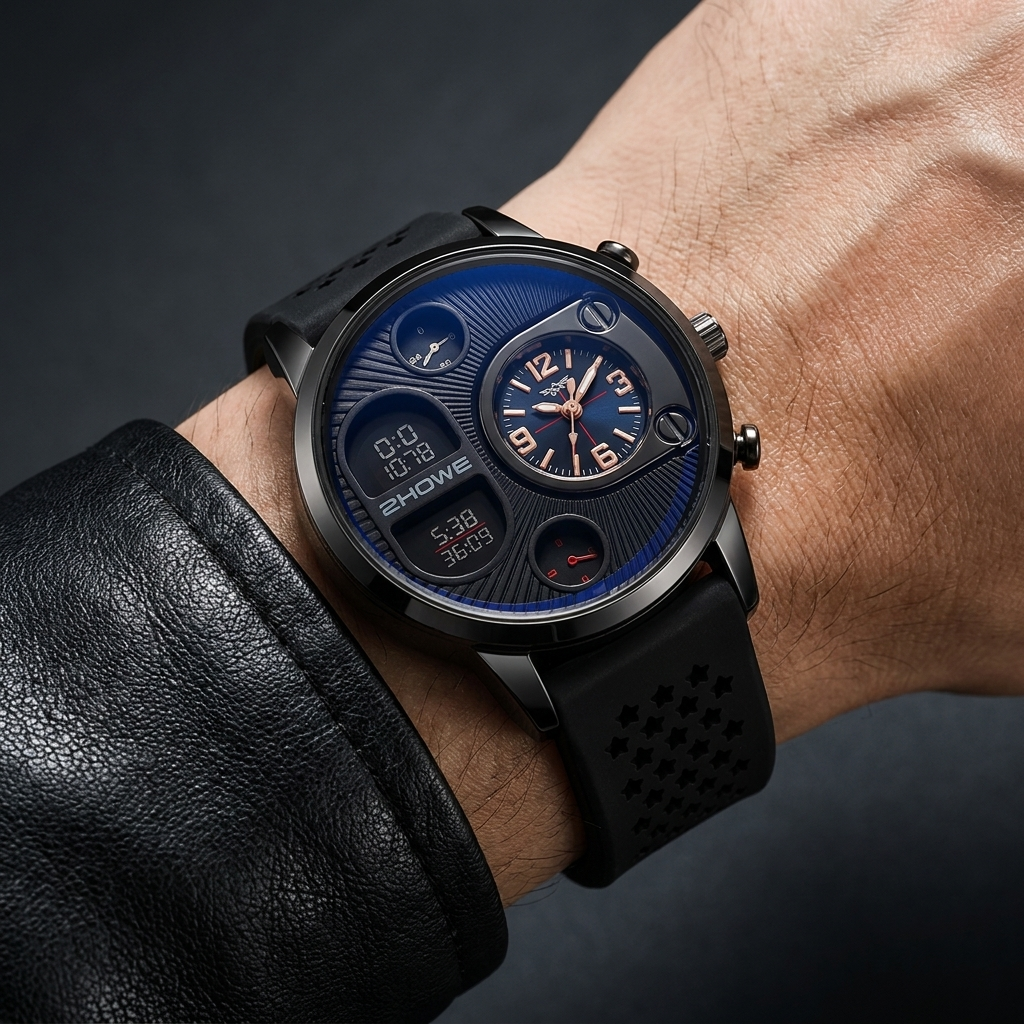Unisex everyday minimalist watch with black silicone strap & round dial. Versatile casual quartz timepiece, lightweight.