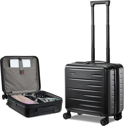 Effortless travel with unisex expandable carry-on, spinner wheels, hardshell, front pocket, TSA lock.