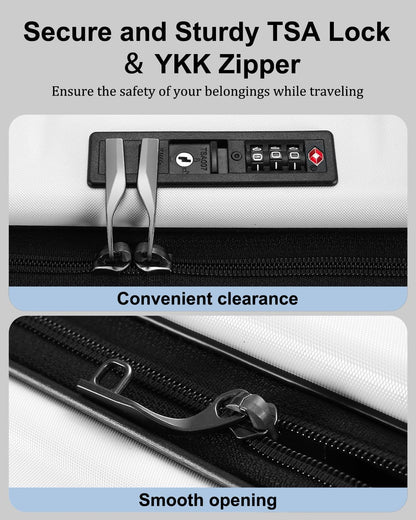 High-security unisex expandable hardshell carry-on with TSA lock & convenient front pocket.