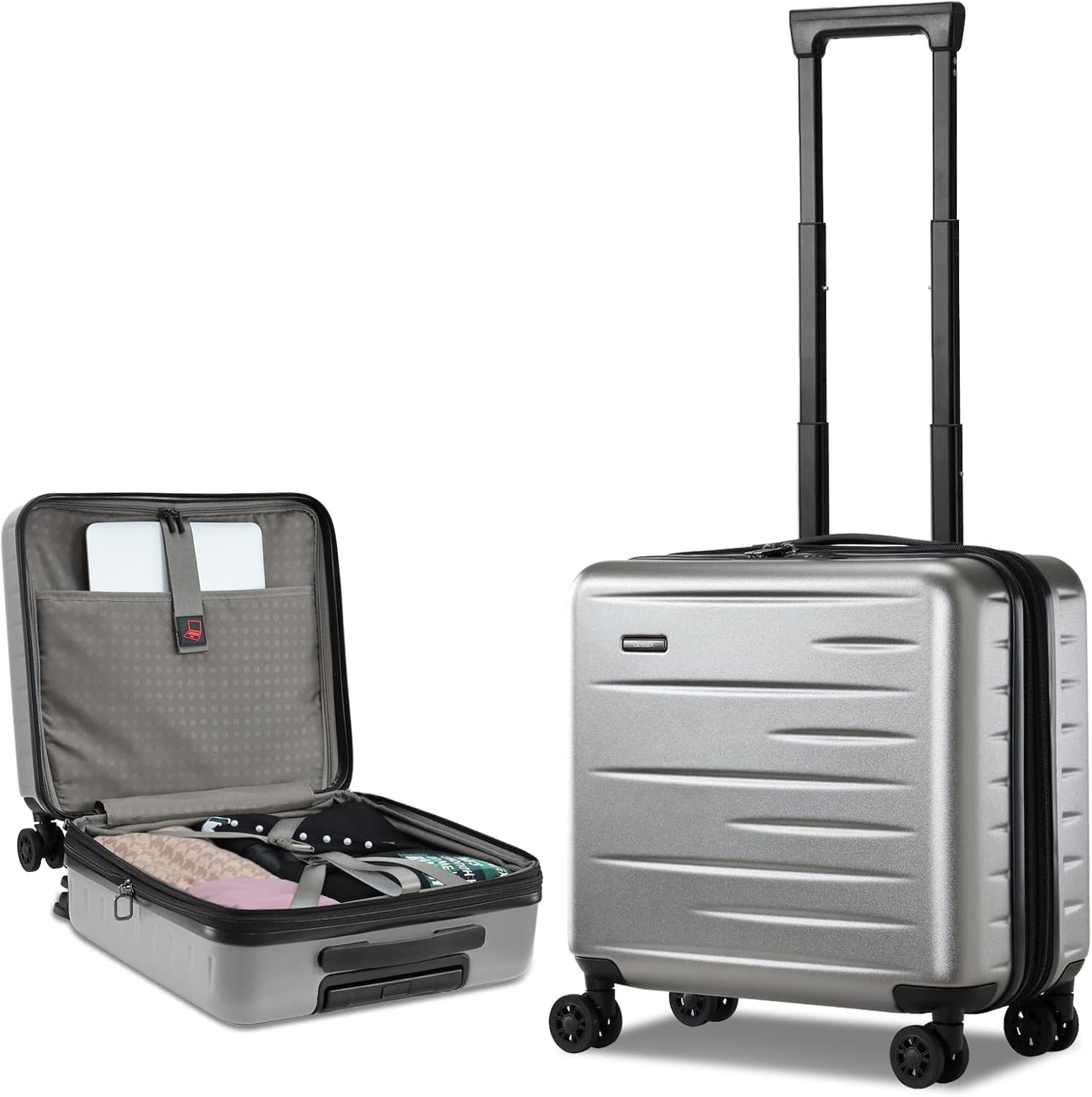 Durable hardshell carry-on luggage, unisex expandable design, quick-access front pocket & TSA lock.