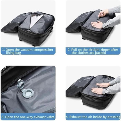 Travel smart with this expandable anti-theft backpack, perfect carry-on with a waterproof wet compartment.