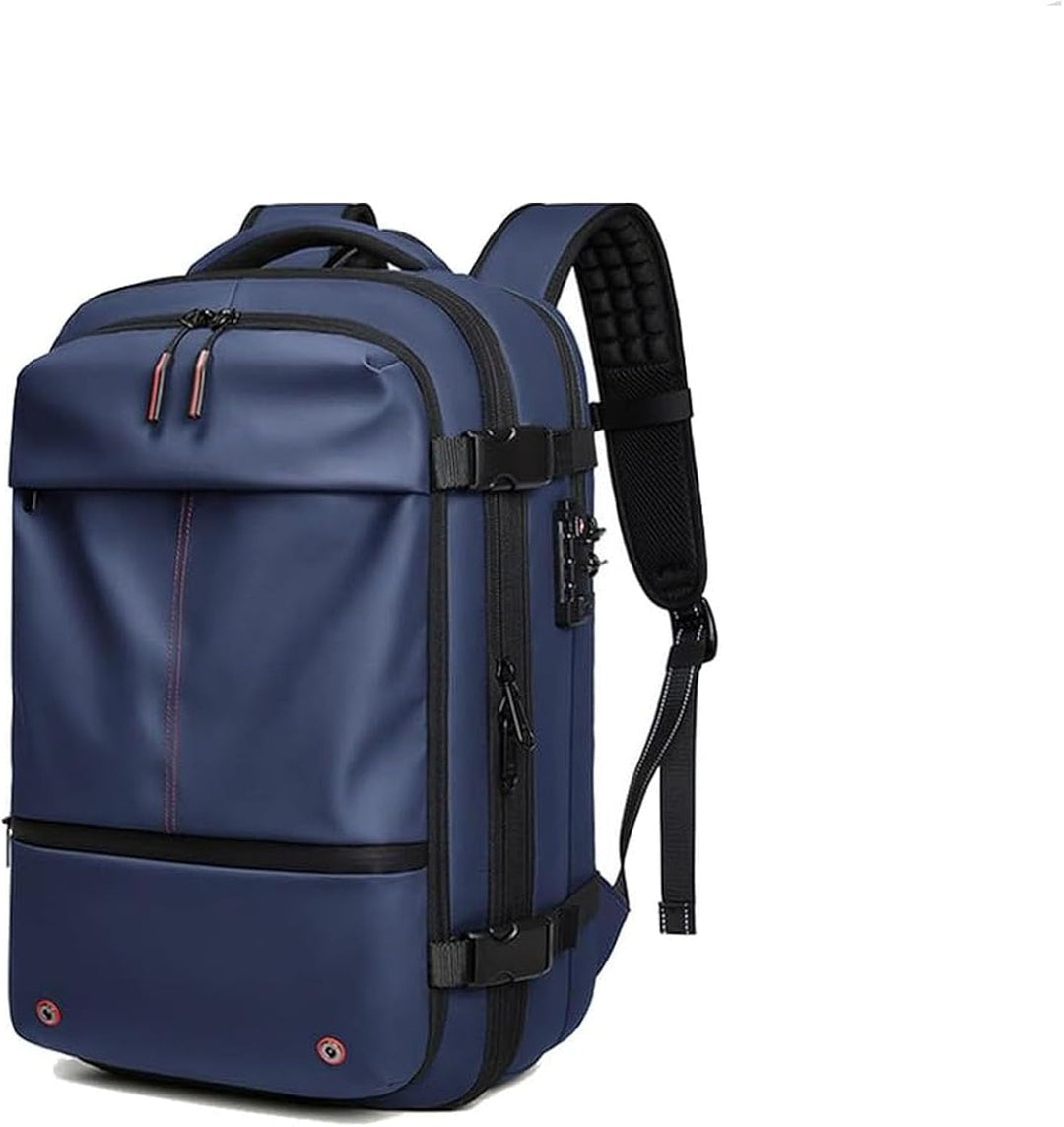 Waterproof oxford cloth travel backpack, expandable with anti-theft lock & wet pocket.