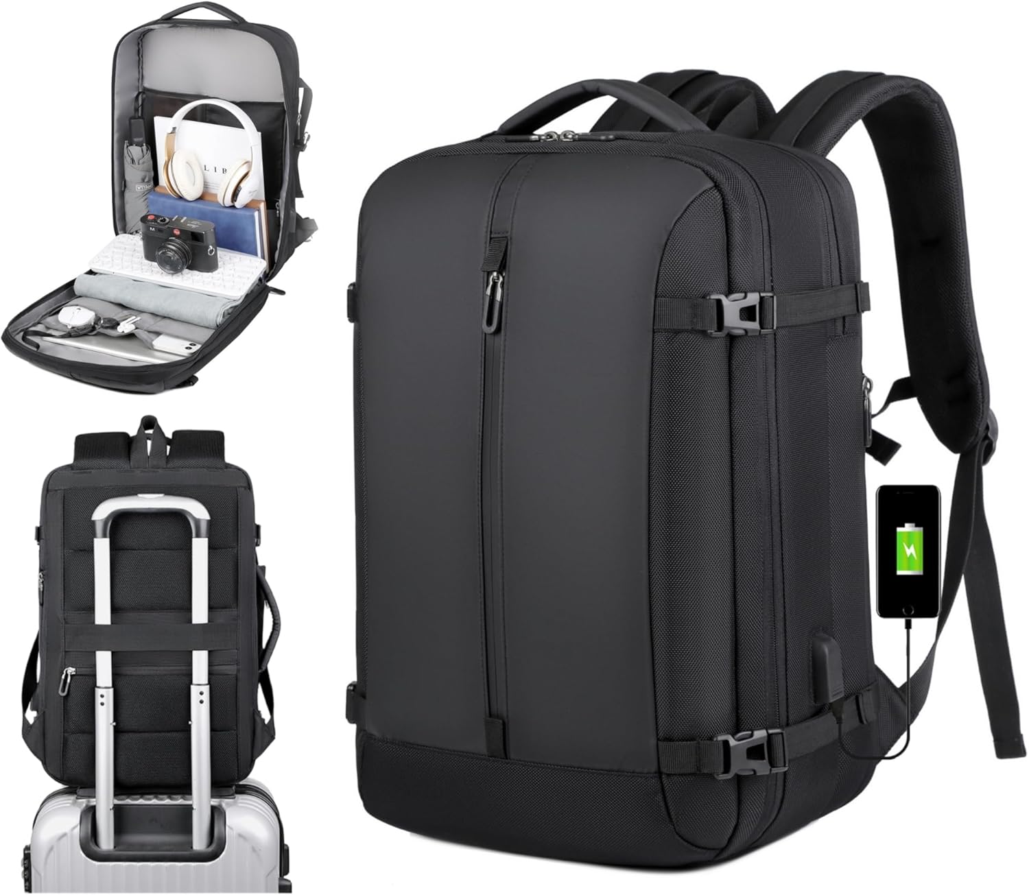 Unisex expandable waterproof travel backpack, ideal carry-on for men & women. Secure laptop & essentials.