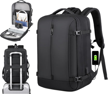 Unisex expandable waterproof travel backpack, ideal carry-on for men & women. Secure laptop & essentials.