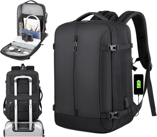 Unisex expandable waterproof travel backpack, ideal carry-on for men & women. Secure laptop & essentials.
